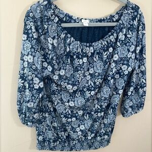 J. Jill Blue Floral Off the Shoulder Top Size Small